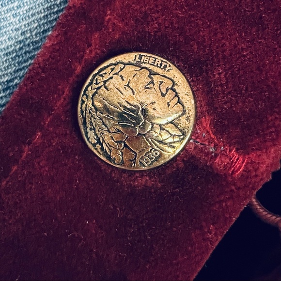 Caché vintage 80s double breasted coin button jean jacket with velvet placket - Picture 3 of 16